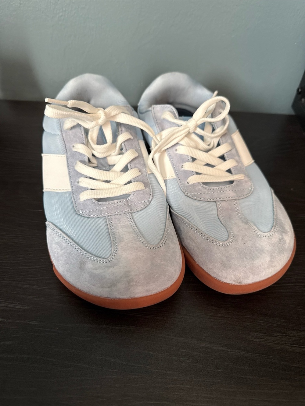 Women’s Light Blue Suede & Mesh Sneakers - Casual Lace-Up